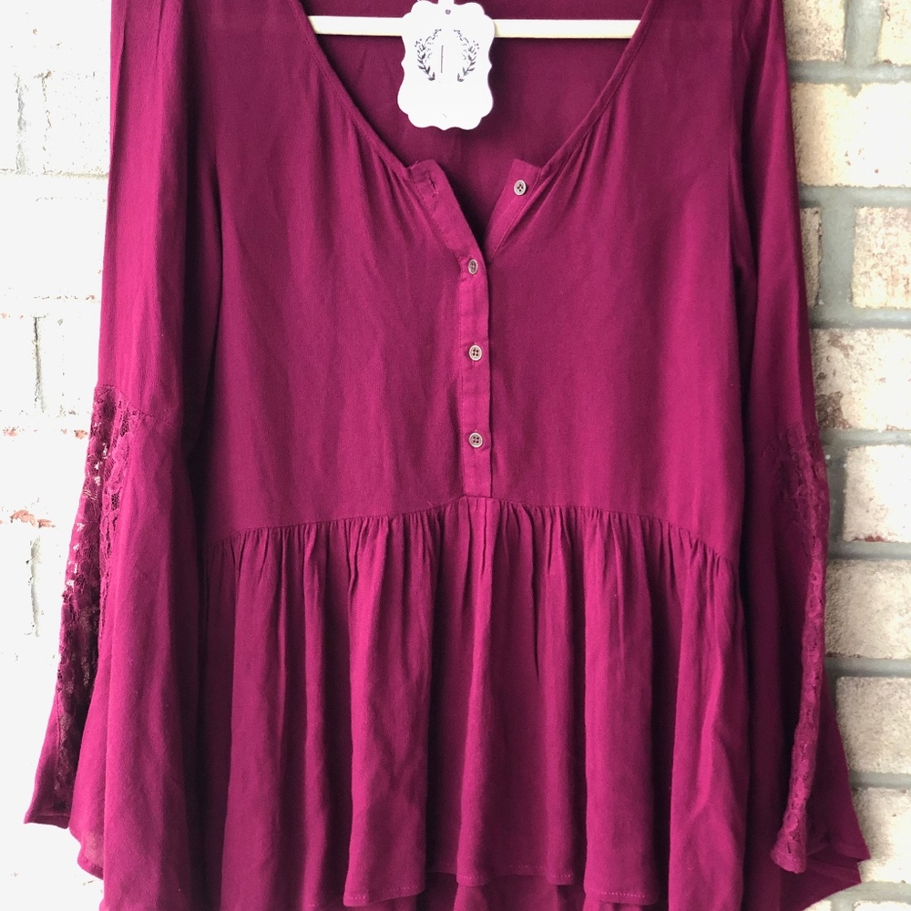 Maroon Belle Sleeve with Lace Free Spirit Top